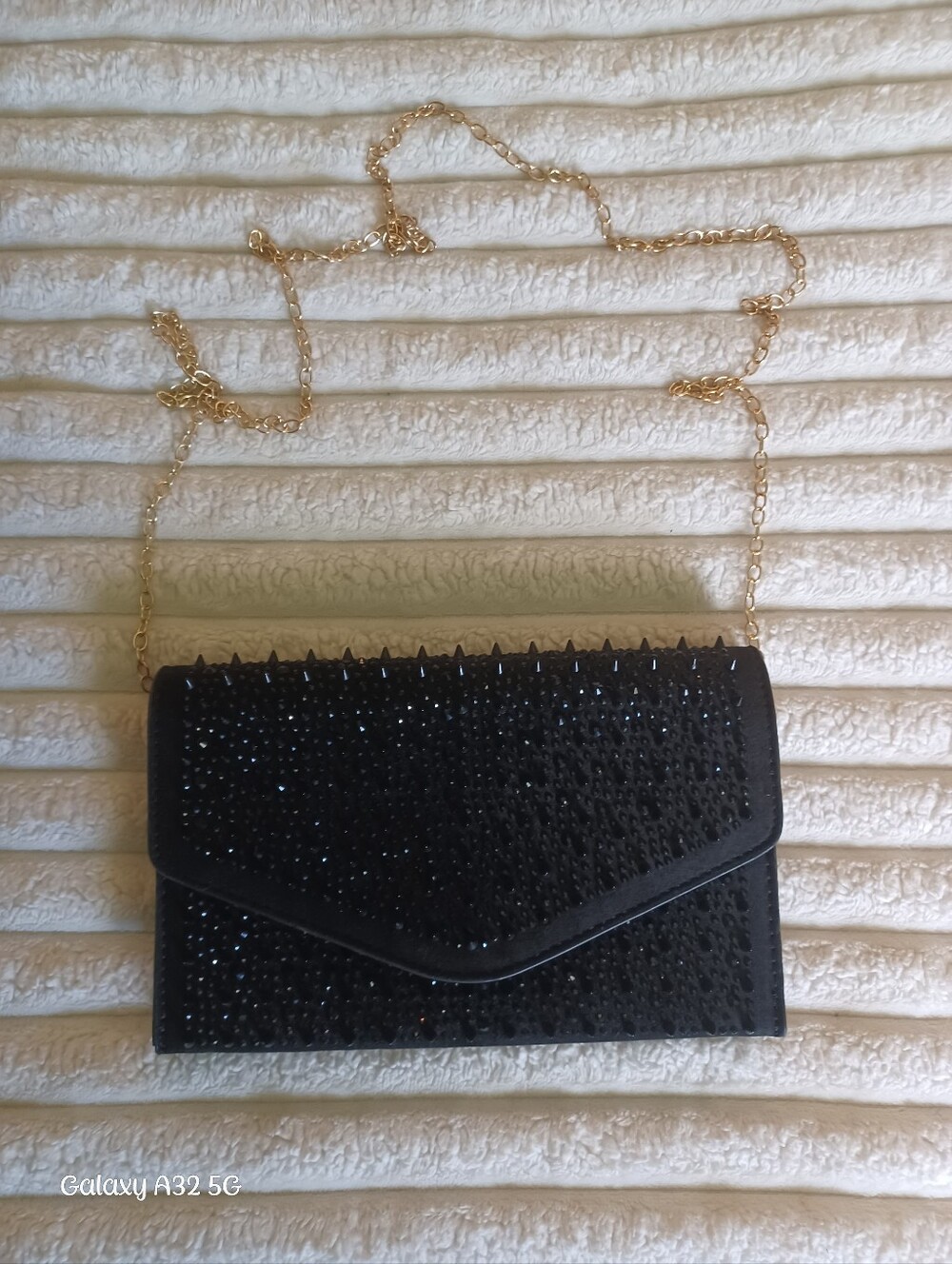 Steve Madden New Spiked Rhinestone Envelope Crossbody Clutch Bag Black Gold